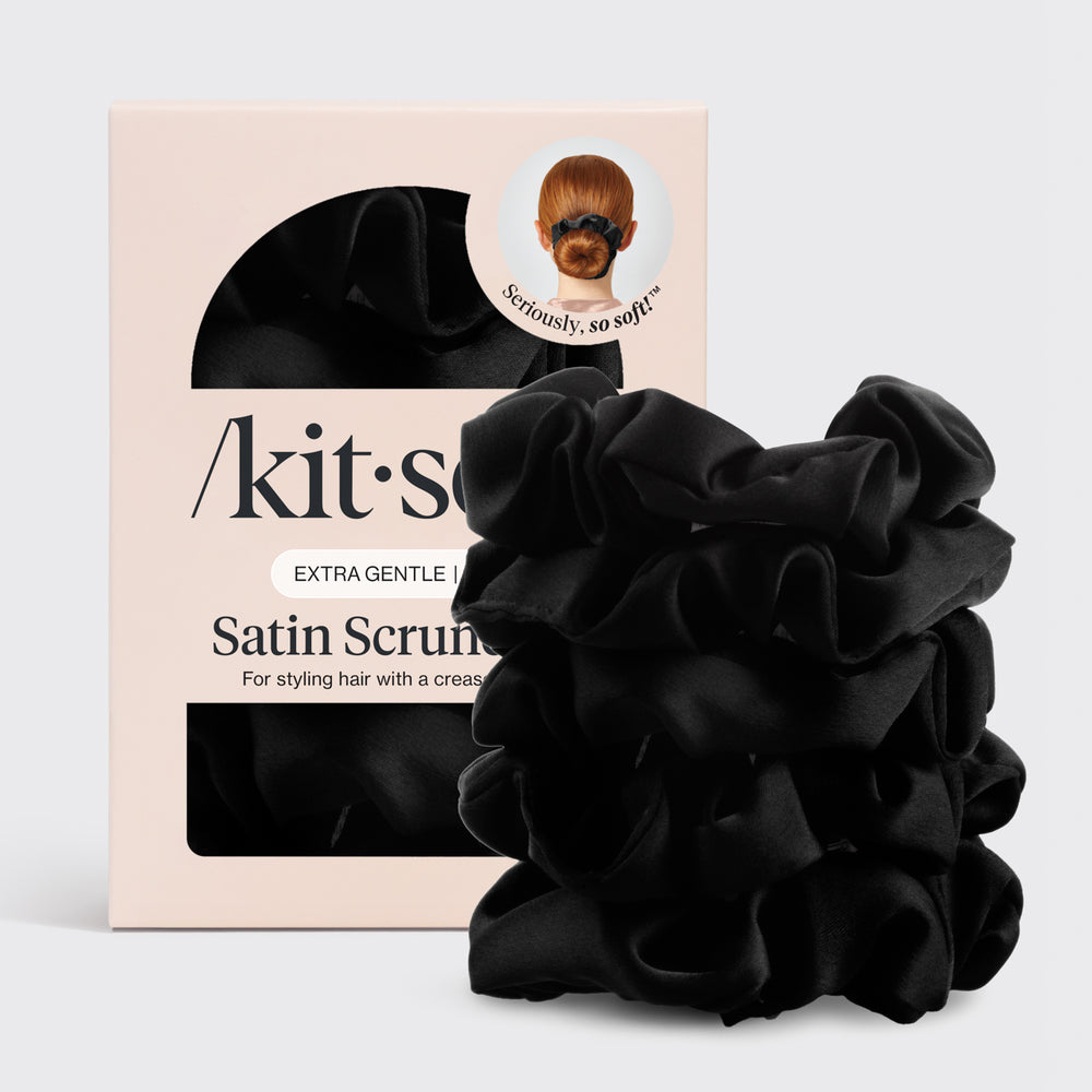 Kitsch Black Satin Sleep Scrunchies — 5-piece set